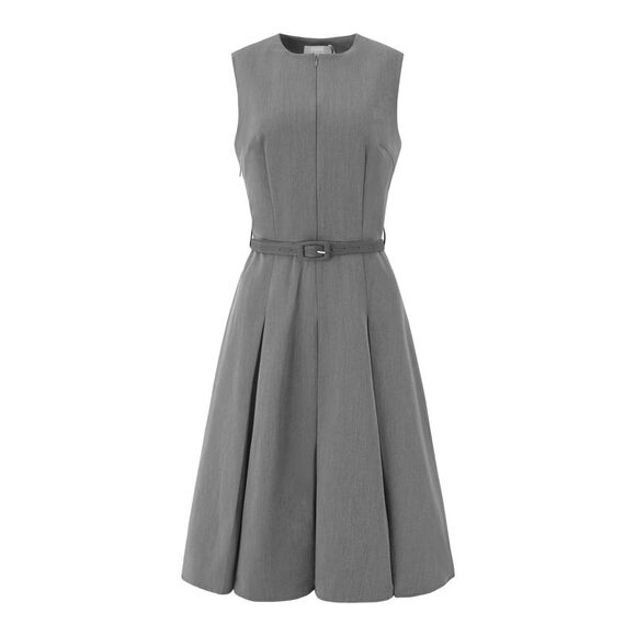 Sleeveless Dress Zip Up Belted Fit & Flare Work Dresses Gray - Picture 2 of 5